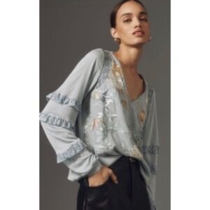 Anthropologie NWOT Tiny‎ Frances Long-Sleeve Blue Ruffled Top XL